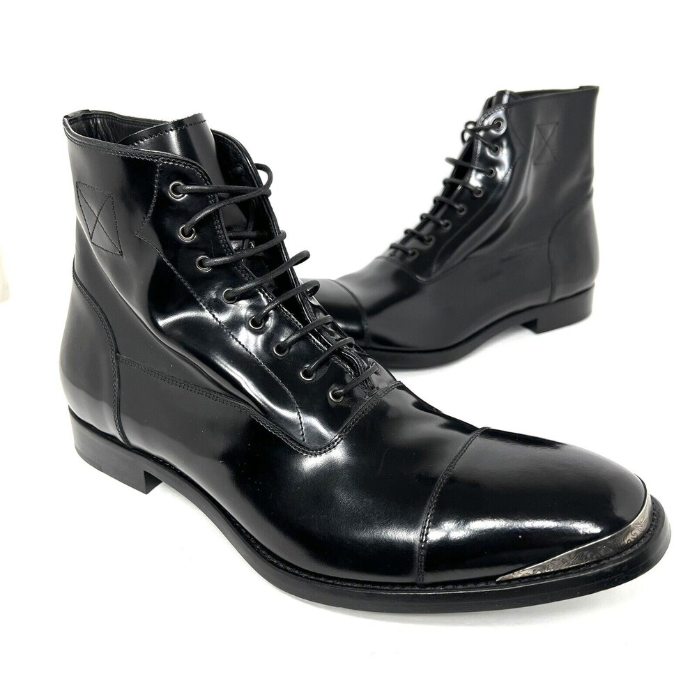 Alexander Mcqueen Mens Stanford Glossy Leather Boots Size 12 Made in Italy 45